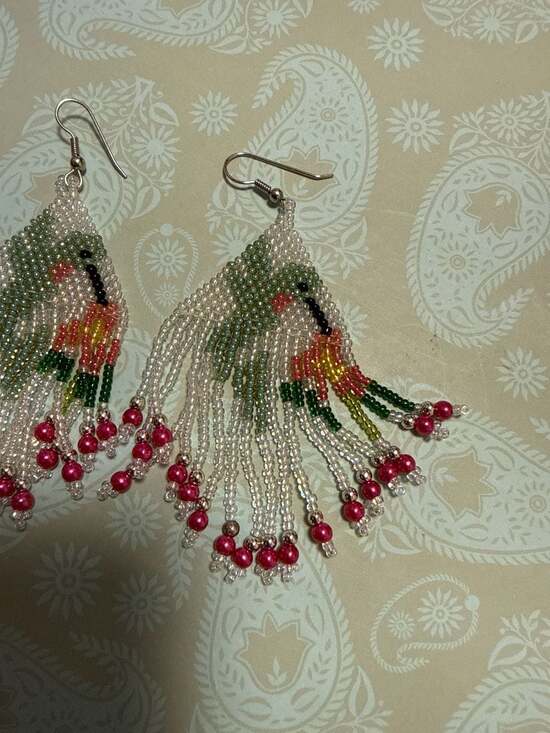 Hummingbird - Handwoven Beaded Earrings - Picture 3 of 4